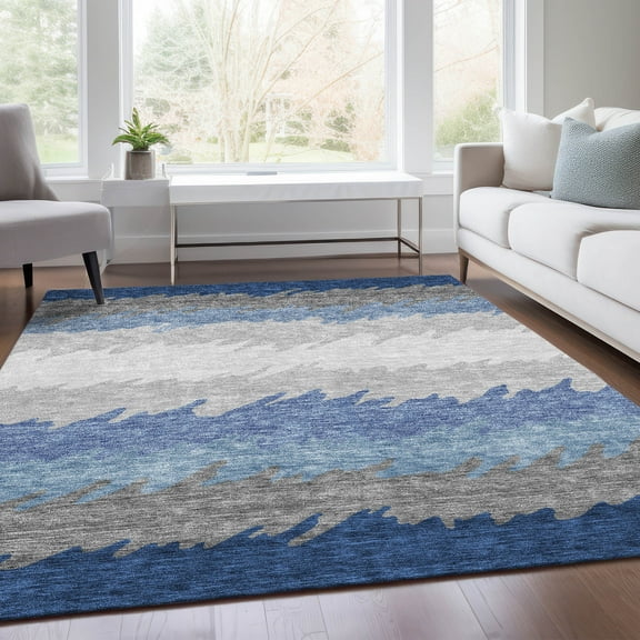 Addison Rugs Chantille Indoor/Outdoor Transitional Stripes Navy Washable Rectangle Rug, 5' x 7'6"