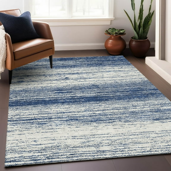Addison Rugs Chantille Indoor/Outdoor Transitional Stripes Navy Washable Rectangle Rug, 5' x 7'6"