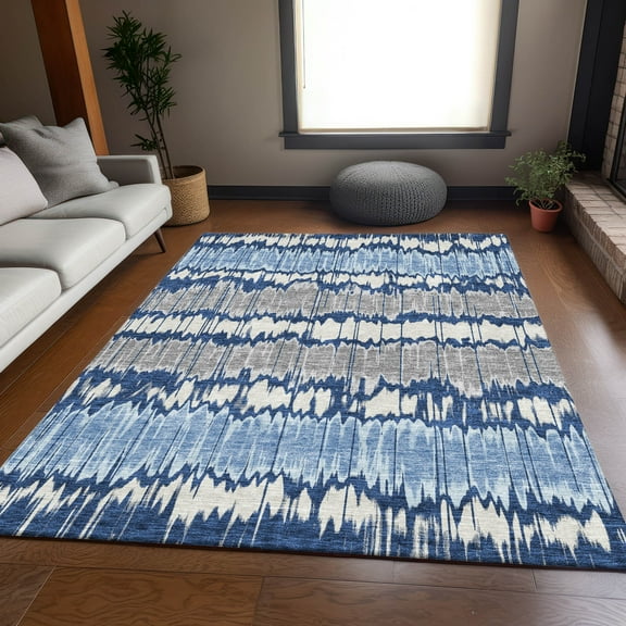 Addison Rugs Chantille Indoor/Outdoor Transitional Stripes Navy Washable Rectangle Rug, 5' x 7'6"