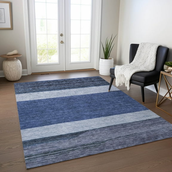 Addison Rugs Chantille Indoor/Outdoor Transitional Stripes Navy Washable Rectangle Rug, 8' x 10'