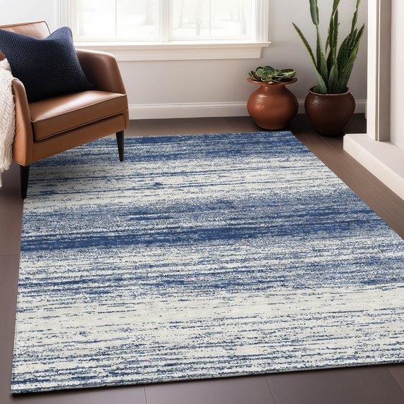 Addison Rugs Chantille Indoor/Outdoor Transitional Stripes Navy Washable Rectangle Rug, 8' x 10'