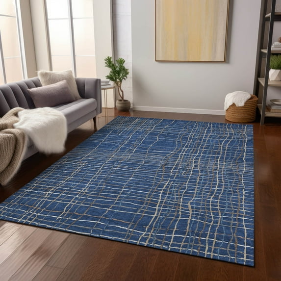 Addison Rugs Chantille Indoor/Outdoor Transitional Stripes Navy Washable Rectangle Rug, 9' x 12'