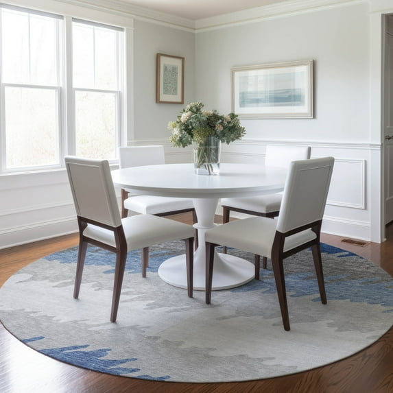 Addison Rugs Chantille Indoor/Outdoor Transitional Stripes Navy Washable Round Rug, 8' x 8'
