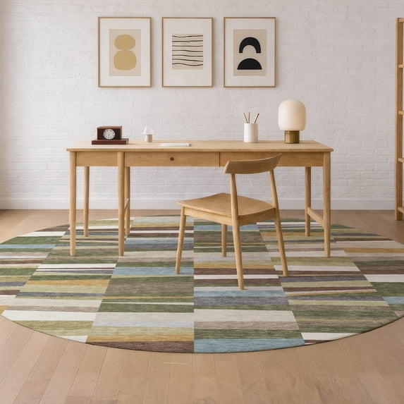 Addison Rugs Chantille Indoor/Outdoor Transitional Stripes Olive Machine Washable Round Rug, 8' x 8'