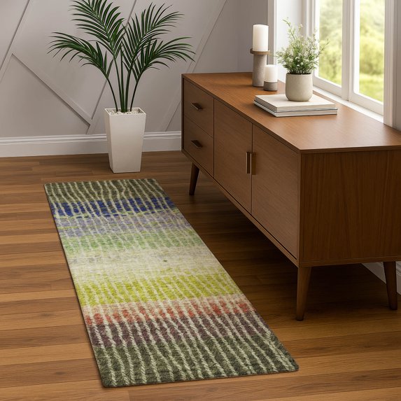 Addison Rugs Chantille Indoor/Outdoor Transitional Stripes Olive Machine Washable Runner Rug, 2'3" x 7'6"