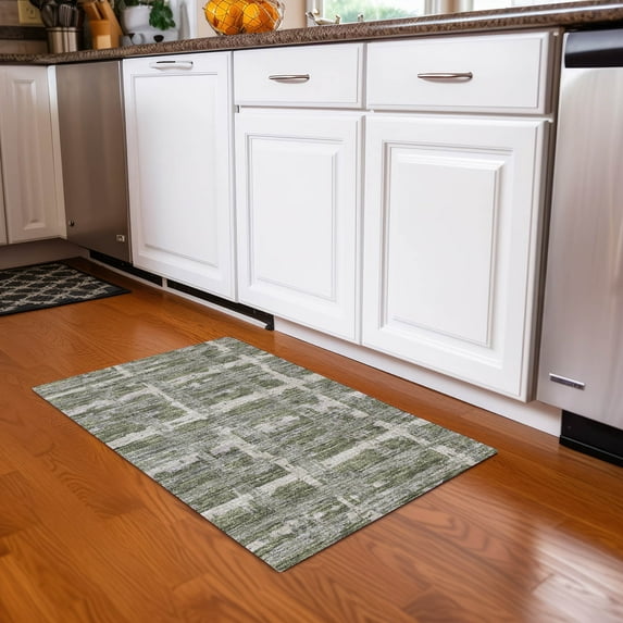 Addison Rugs Chantille Indoor/Outdoor Transitional Stripes Olive Washable Rectangle Rug, 1'8" x 2'6"