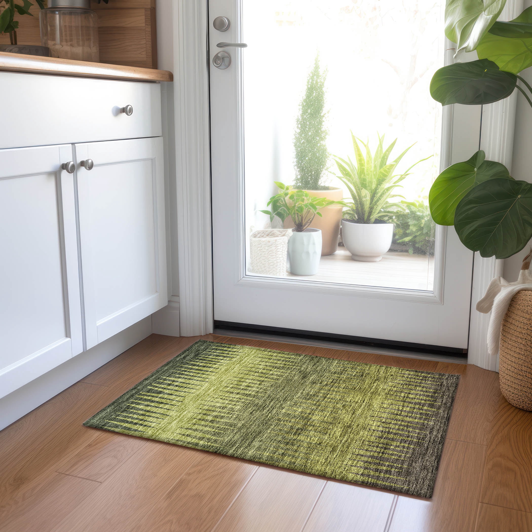 Addison Rugs Chantille Indoor/Outdoor Transitional Stripes Olive Washable Rectangle Rug, 1'8" x 2'6"