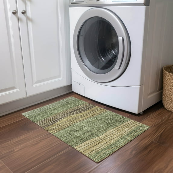 Addison Rugs Chantille Indoor/Outdoor Transitional Stripes Olive Washable Rectangle Rug, 1'8" x 2'6"