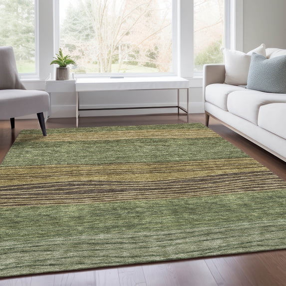 Addison Rugs Chantille Indoor/Outdoor Transitional Stripes Olive Washable Rectangle Rug, 3' x 5'