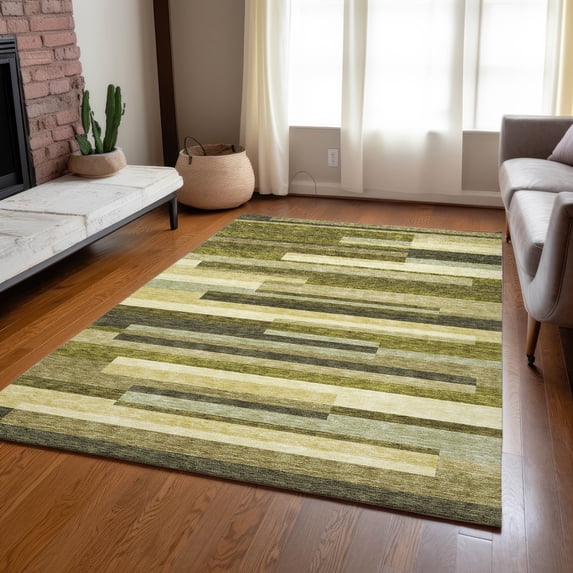 Addison Rugs Chantille Indoor/Outdoor Transitional Stripes Olive Washable Rectangle Rug, 5' x 7'6"