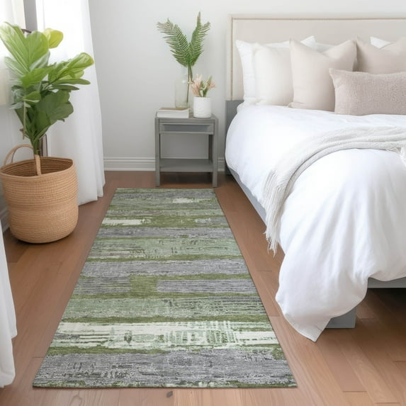 Addison Rugs Chantille Indoor/Outdoor Transitional Stripes Olive Washable Runner Rug, 2'3" x 7'6"