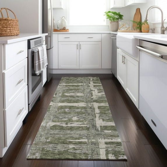 Addison Rugs Chantille Indoor/Outdoor Transitional Stripes Olive Washable Runner Rug, 2'3" x 7'6"