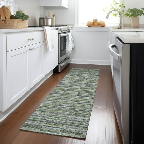 Addison Rugs Chantille Indoor/Outdoor Transitional Stripes Olive Washable Runner Rug, 2'3" x 7'6"