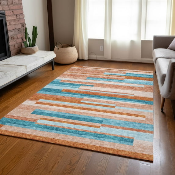 Addison Rugs Chantille Indoor/Outdoor Transitional Stripes Orange Washable Rectangle Rug, 5' x 7'6"