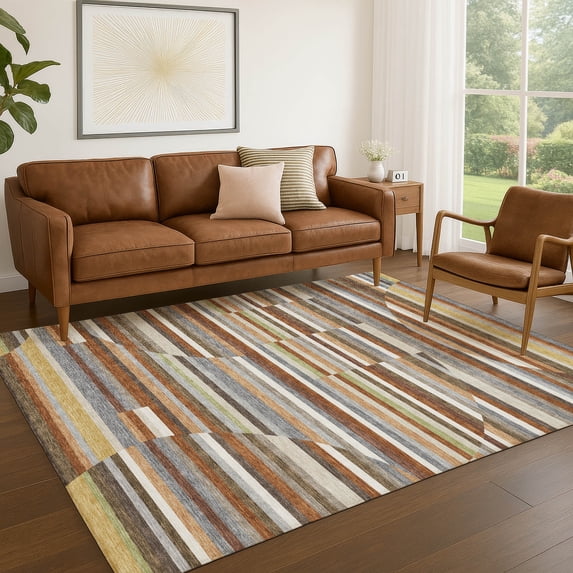 Addison Rugs Chantille Indoor/Outdoor Transitional Stripes Paprika Machine Washable Rectangle Rug, 8' x 10'