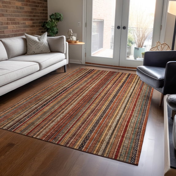 Addison Rugs Chantille Indoor/Outdoor Transitional Stripes Paprika Washable Rectangle Rug, 5' x 7'6"