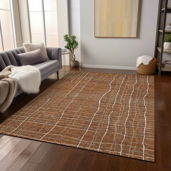 Addison Rugs Chantille Indoor/Outdoor Transitional Stripes Paprika Washable Rectangle Rug, 8' x 10'