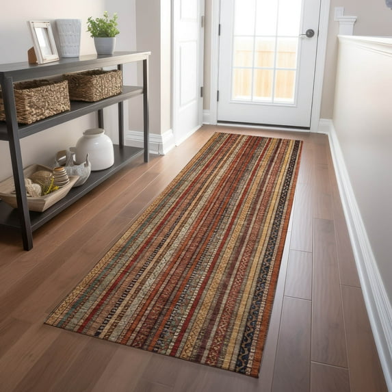 Addison Rugs Chantille Indoor/Outdoor Transitional Stripes Paprika Washable Runner Rug, 2'3" x 7'6"