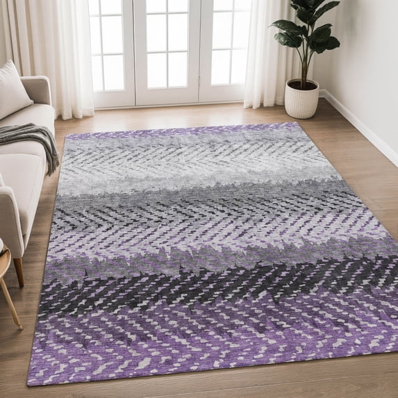 Addison Rugs Chantille Indoor/Outdoor Transitional Stripes Plum Machine Washable Rectangle Rug, 10' x 14'