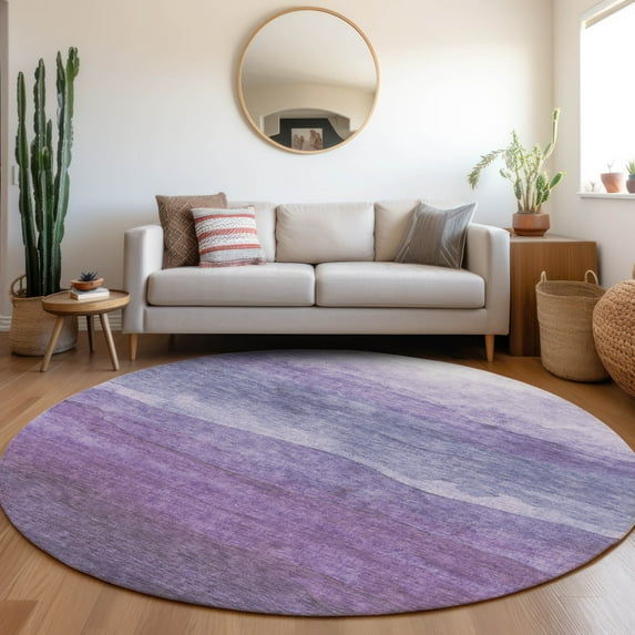 Addison Rugs Chantille Indoor/Outdoor Transitional Stripes Purple Washable Round Rug, 8' x 8'