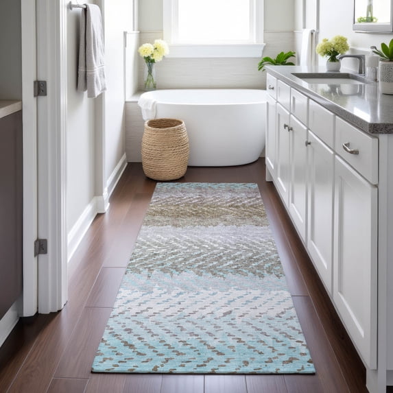 Addison Rugs Chantille Indoor/Outdoor Transitional Stripes Putty Machine Washable Runner Rug, 2'3" x 7'6"