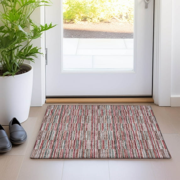 Addison Rugs Chantille Indoor/Outdoor Transitional Stripes Red Washable Rectangle Rug, 1'8" x 2'6"