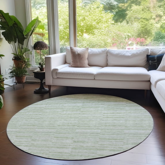 Addison Rugs Chantille Indoor/Outdoor Transitional Stripes Sage Washable Round Rug, 8' x 8'