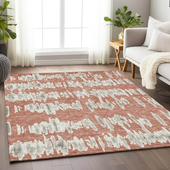 Addison Rugs Chantille Indoor/Outdoor Transitional Stripes Salmon Washable Rectangle Rug, 10' x 14'