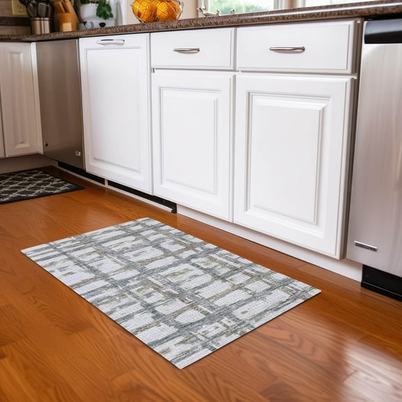 Addison Rugs Chantille Indoor/Outdoor Transitional Stripes Silver Washable Rectangle Rug, 1'8" x 2'6"