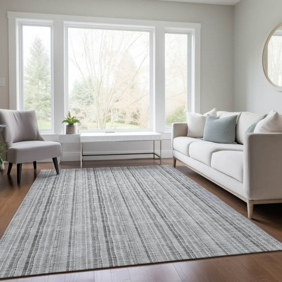 Addison Rugs Chantille Indoor/Outdoor Transitional Stripes Silver Washable Rectangle Rug, 3' x 5'