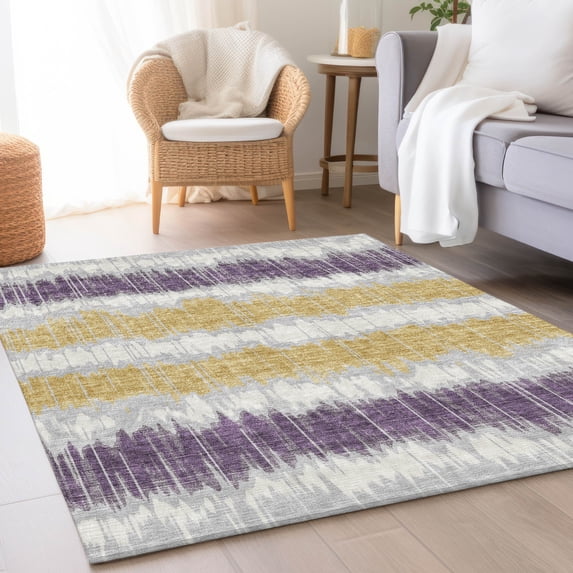 Addison Rugs Chantille Indoor/Outdoor Transitional Stripes Silver Washable Rectangle Rug, 5' x 7'6"