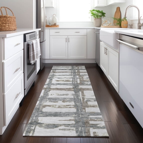 Addison Rugs Chantille Indoor/Outdoor Transitional Stripes Silver Washable Runner Rug, 2'3" x 7'6"