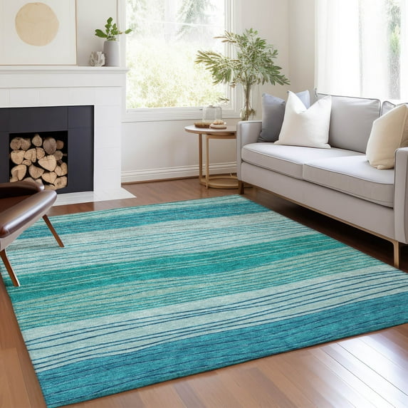 Addison Rugs Chantille Indoor/Outdoor Transitional Stripes Sky Washable Rectangle Rug, 5' x 7'6"