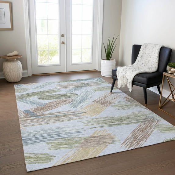 Addison Rugs Chantille Indoor/Outdoor Transitional Stripes Sky Washable Rectangle Rug, 8' x 10'