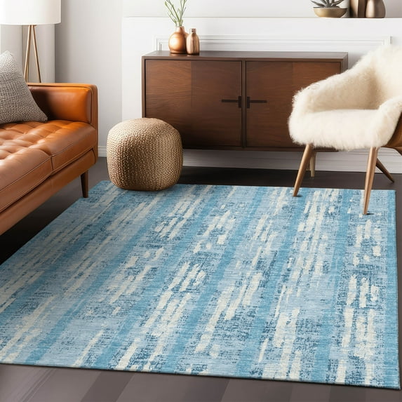 Addison Rugs Chantille Indoor/Outdoor Transitional Stripes Sky Washable Rectangle Rug, 8' x 10'