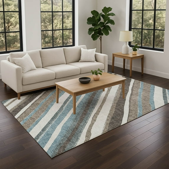 Addison Rugs Chantille Indoor/Outdoor Transitional Stripes Taupe Machine Washable Rectangle Rug, 8' x 10'