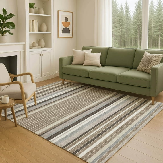 Addison Rugs Chantille Indoor/Outdoor Transitional Stripes Taupe Machine Washable Rectangle Rug, 9' x 12'
