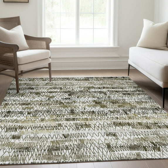 Addison Rugs Chantille Indoor/Outdoor Transitional Stripes Taupe Washable Rectangle Rug, 10' x 14'