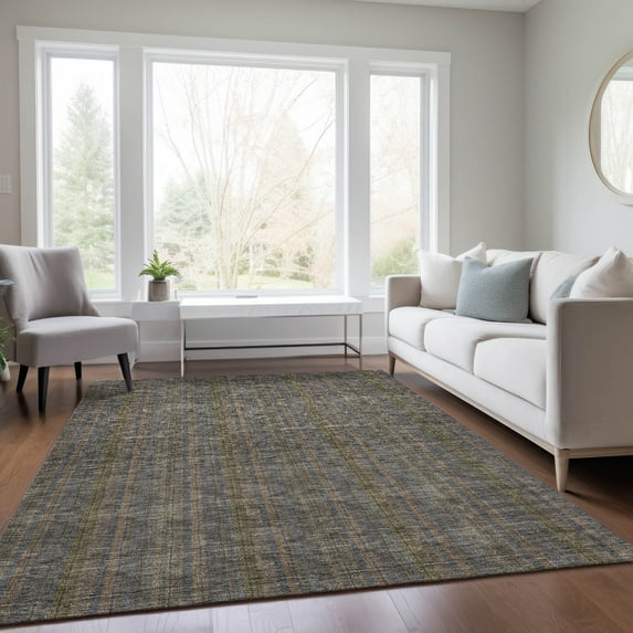 Addison Rugs Chantille Indoor/Outdoor Transitional Stripes Taupe Washable Rectangle Rug, 10' x 14'