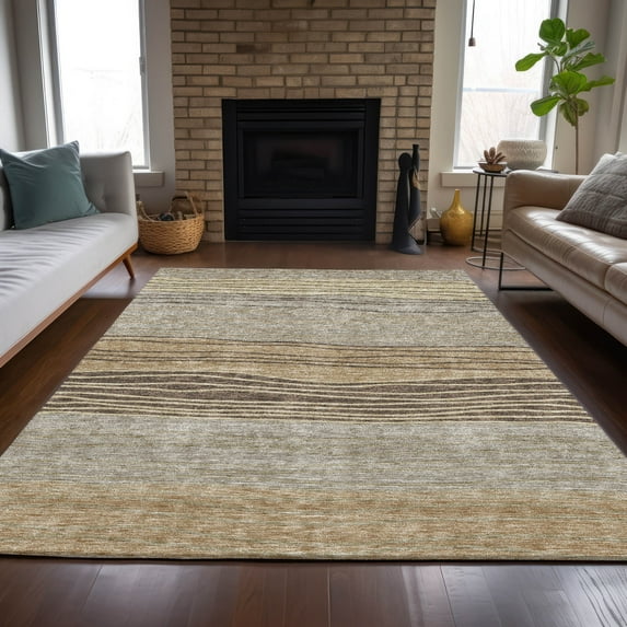 Addison Rugs Chantille Indoor/Outdoor Transitional Stripes Taupe Washable Rectangle Rug, 10' x 14'