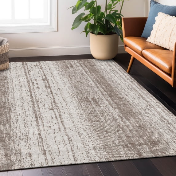 Addison Rugs Chantille Indoor/Outdoor Transitional Stripes Taupe Washable Rectangle Rug, 5' x 7'6"