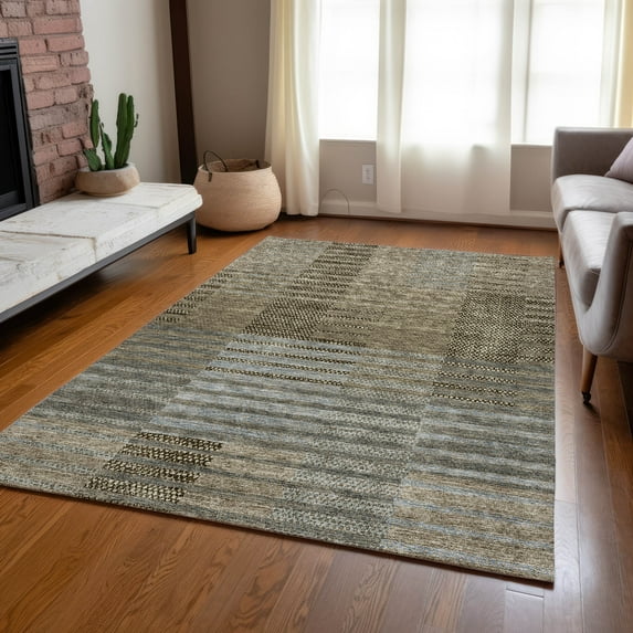 Addison Rugs Chantille Indoor/Outdoor Transitional Stripes Taupe Washable Rectangle Rug, 8' x 10'