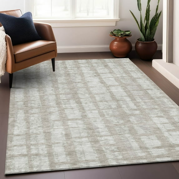 Addison Rugs Chantille Indoor/Outdoor Transitional Stripes Taupe Washable Rectangle Rug, 8' x 10'