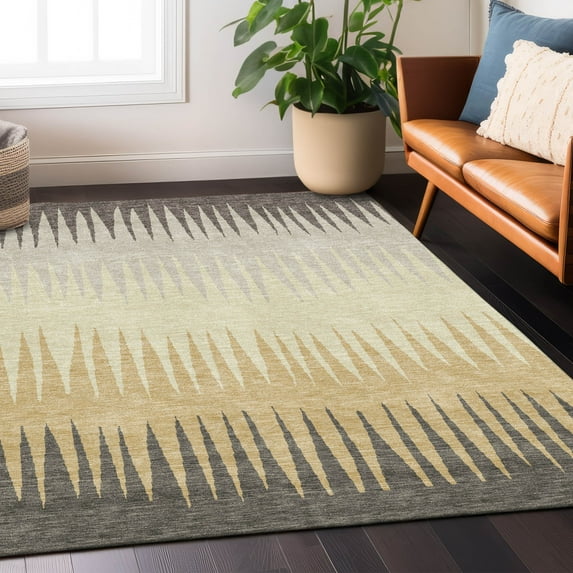 Addison Rugs Chantille Indoor/Outdoor Transitional Stripes Taupe Washable Rectangle Rug, 9' x 12'