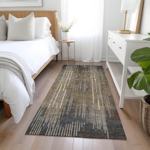 Addison Rugs Chantille Indoor/Outdoor Transitional Stripes Taupe Washable Runner Rug, 2'3" x 7'6"