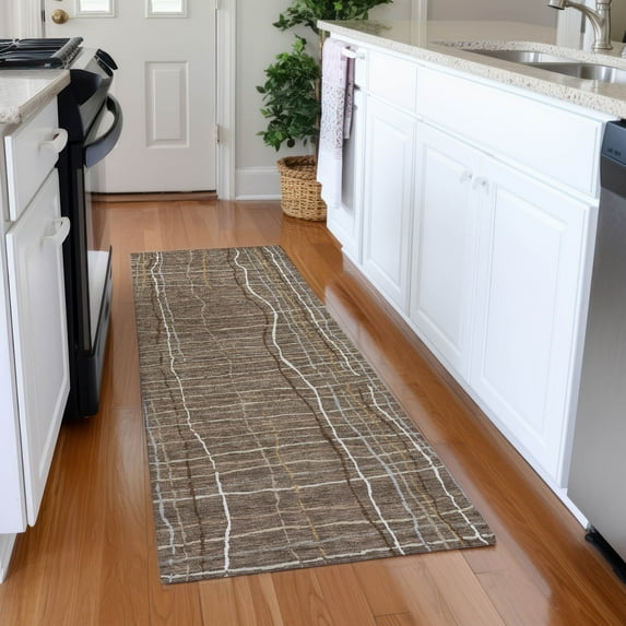 Addison Rugs Chantille Indoor/Outdoor Transitional Stripes Taupe Washable Runner Rug, 2'3" x 7'6"