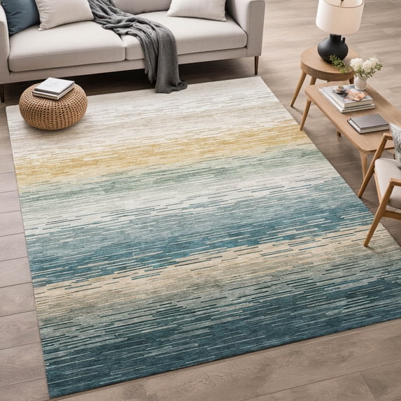 Addison Rugs Chantille Indoor/Outdoor Transitional Stripes Teal Machine Washable Rectangle Rug, 10' x 14'