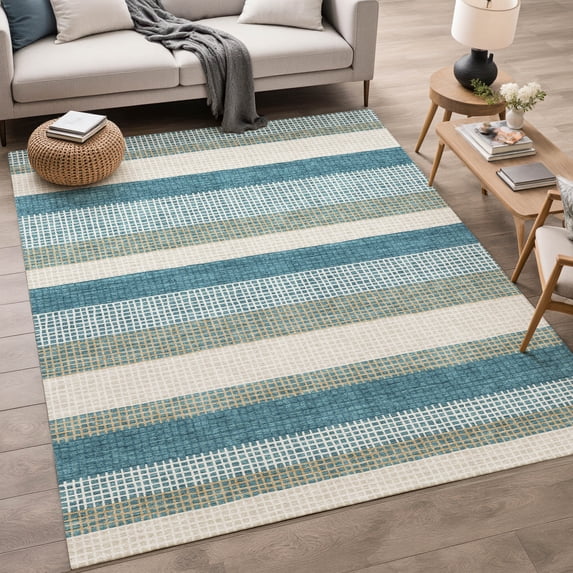 Addison Rugs Chantille Indoor/Outdoor Transitional Stripes Teal Machine Washable Rectangle Rug, 3' x 5'