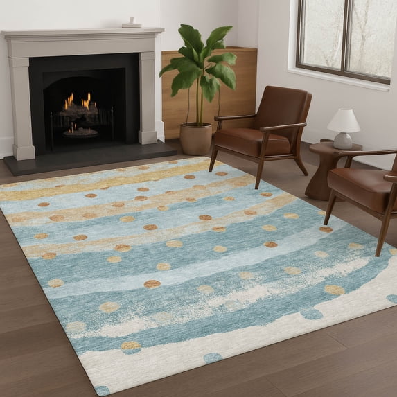 Addison Rugs Chantille Indoor/Outdoor Transitional Stripes Teal Machine Washable Rectangle Rug, 5' x 7'6"