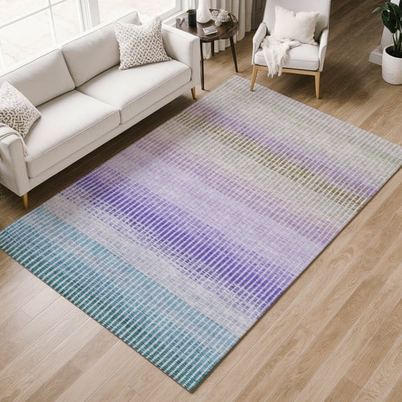 Addison Rugs Chantille Indoor/Outdoor Transitional Stripes Teal Machine Washable Rectangle Rug, 5' x 7'6"
